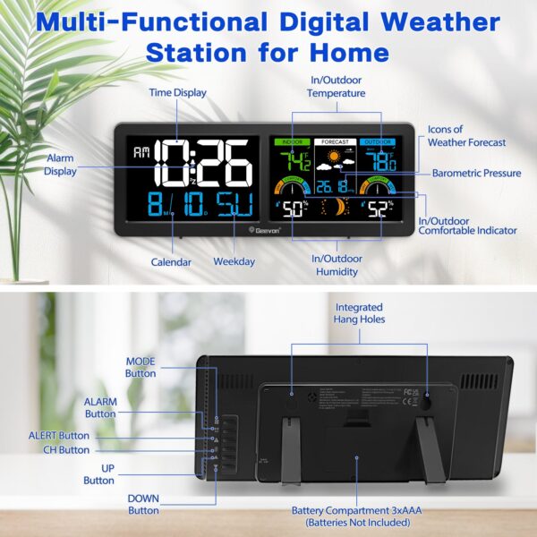 Geevon Weather Station Wireless Indoor Outdoor Thermometer, HD Color Display Digital Temperature Humidity Monitor with Barometer, Comfort Indicator, and Adjustable Backlight