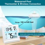 Geevon Digital Pool Thermometer Floating Easy Read, Remote Digital Pool Thermometer Wireless with High & Low Alert, 4.9" Large Display and 10S Backlit for Swimming Pool, Bath Water, Spas and Hot Tubs